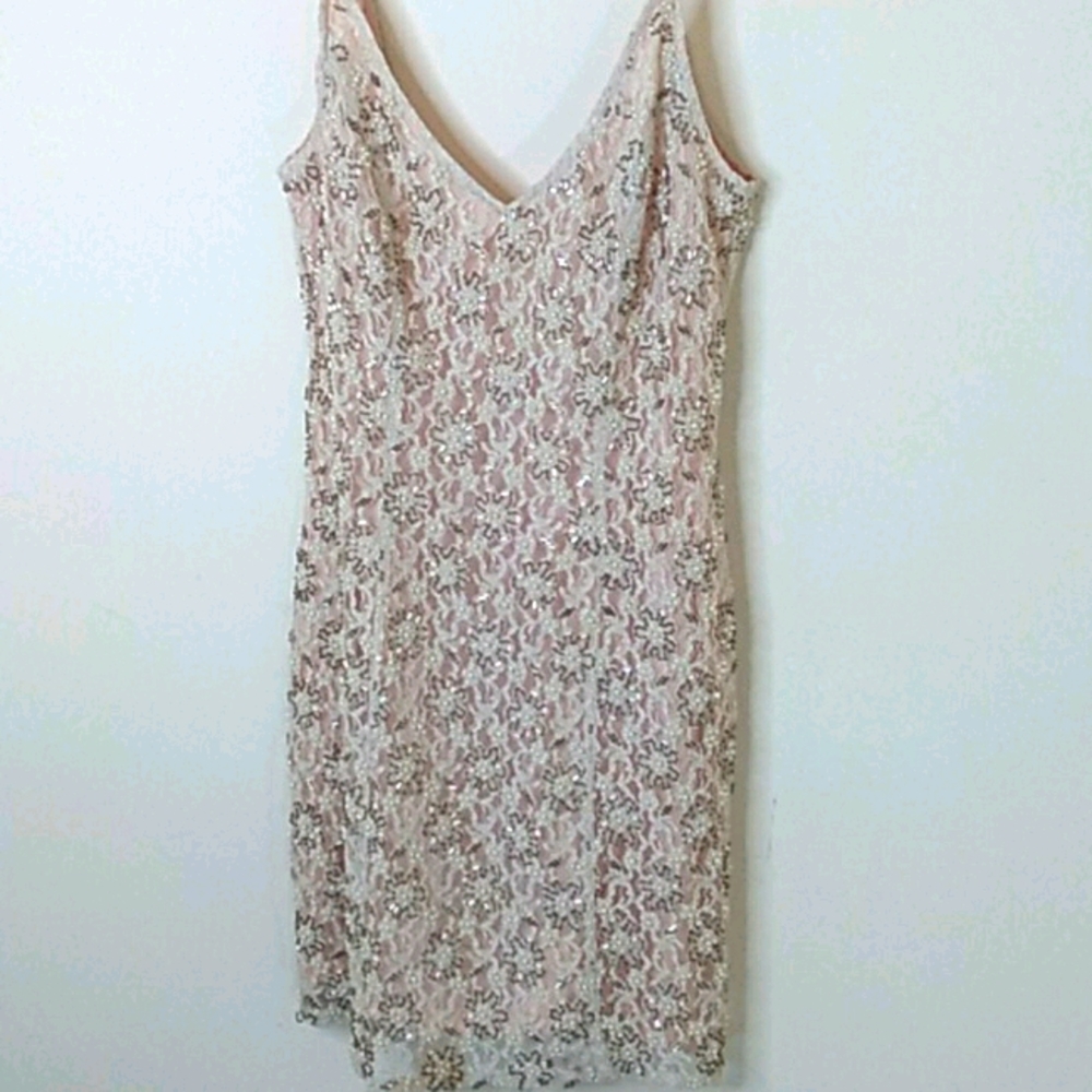 Y2K era nude beaded slip dress